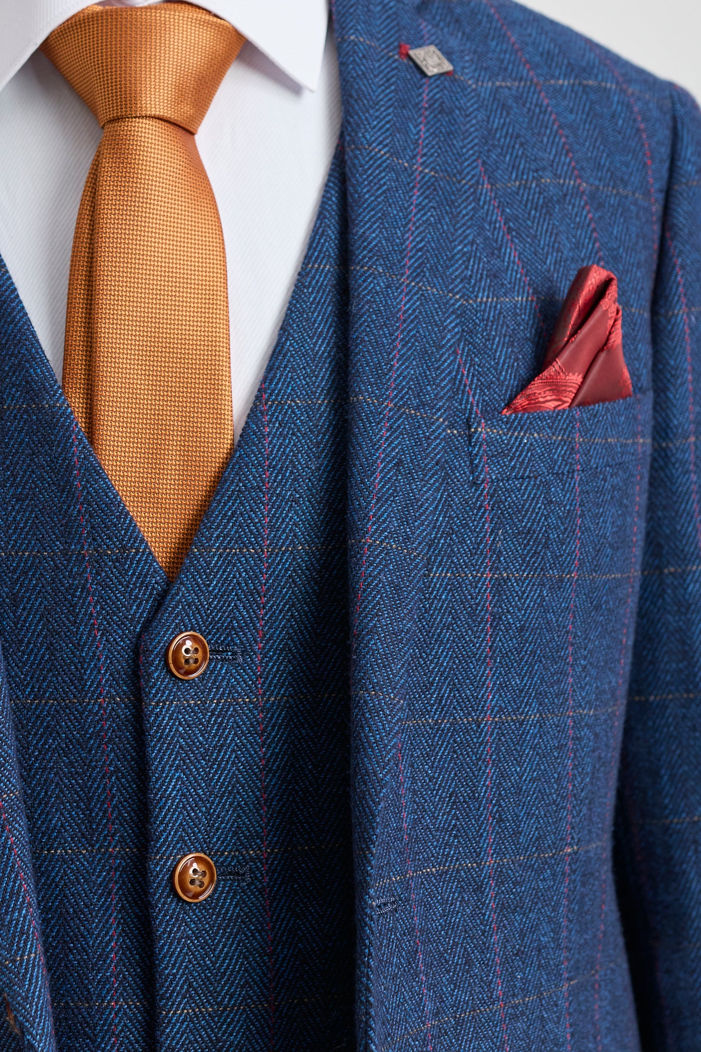 Scott heren blauw 3-delig tweed geruit pak