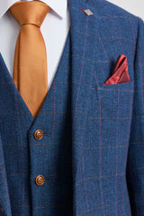 Scott heren blauw 3-delig tweed geruit pak