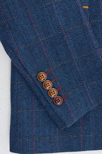 Scott heren blauw 3-delig tweed geruit pak