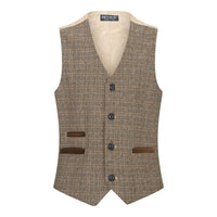 Boys 3 Piece Brown Suit Tweed Check Vintage Retro Tailored Fit 1920s
