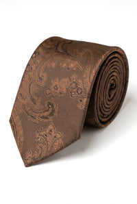 Paisley hals bruine stropdas cadeauset pochet manchetknopen stropdas bloemen satijn