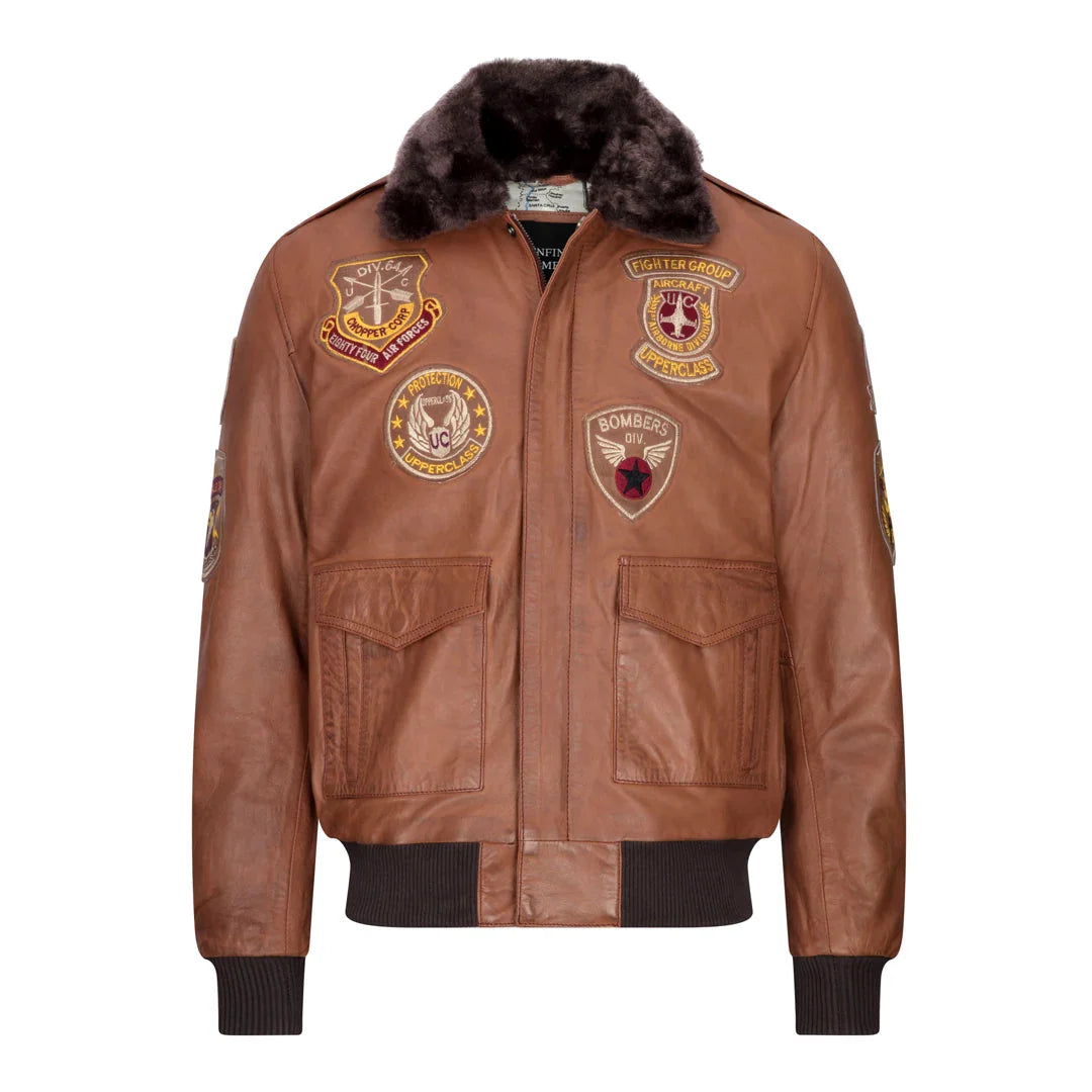Men's Aviator Flying Pilot Bomber Jacket Timber Removable Black Fur Collar