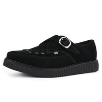 Puntige Creeper zwarte suède platformschoenen met gesp