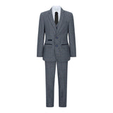 Boys 3 Piece Suit Navy Blue Tweed Check Vintage Retro Tailored Fit 1920s