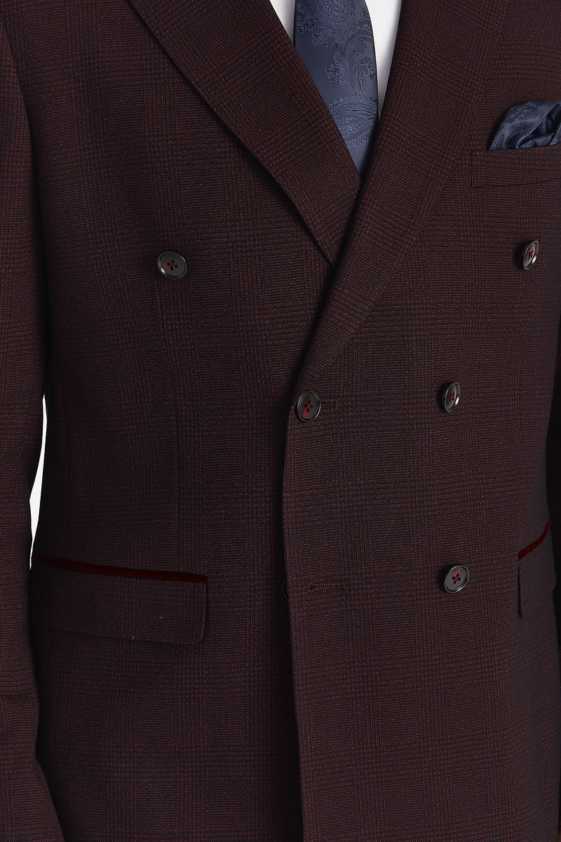 Regent - Brugundy geruite double-breasted blazer voor heren