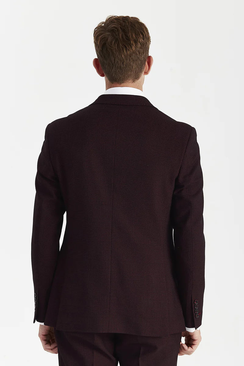Regent - Brugundy geruite double-breasted blazer voor heren