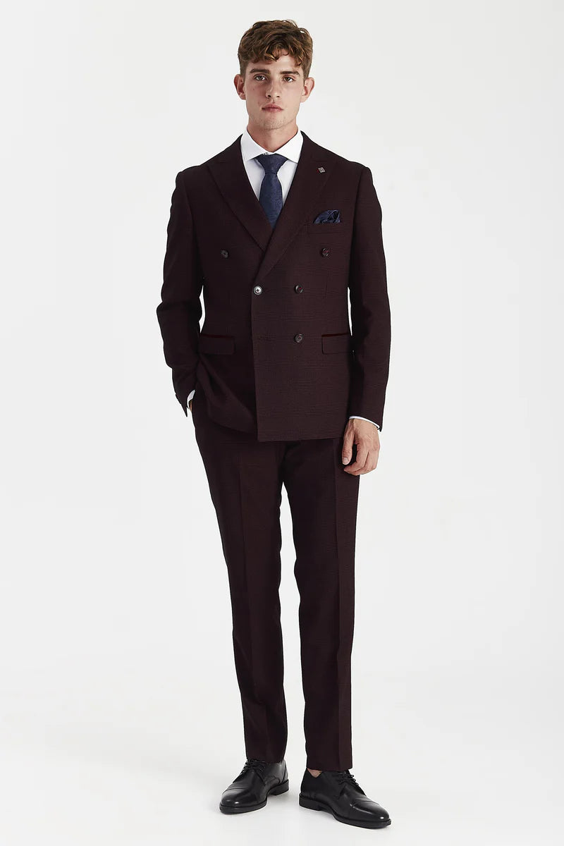 Regent - Brugundy geruite double-breasted blazer voor heren