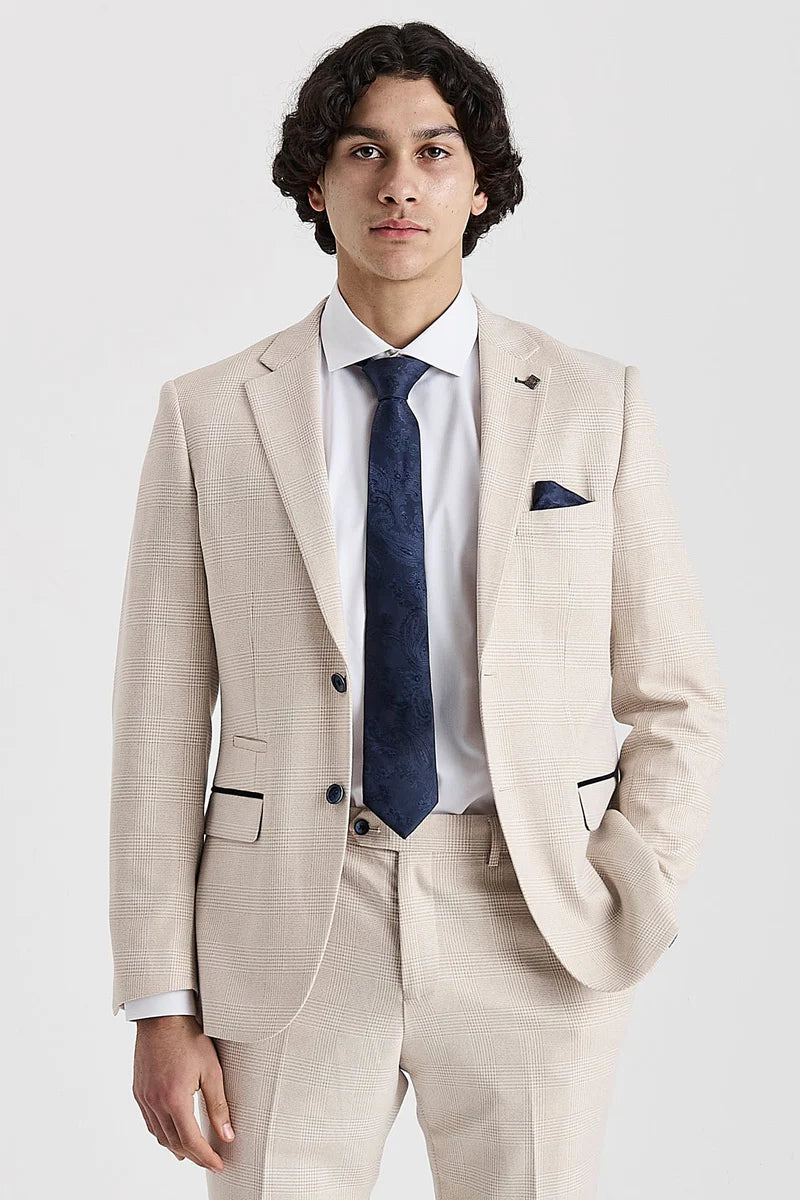 Regent - Crème geruite blazer, bruiloftstijl voor mannen