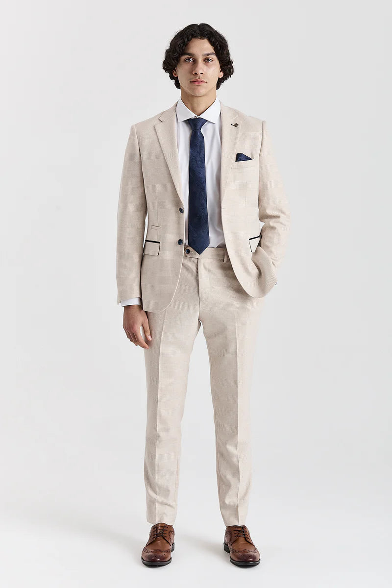Regent - Crème geruite blazer, bruiloftstijl voor mannen