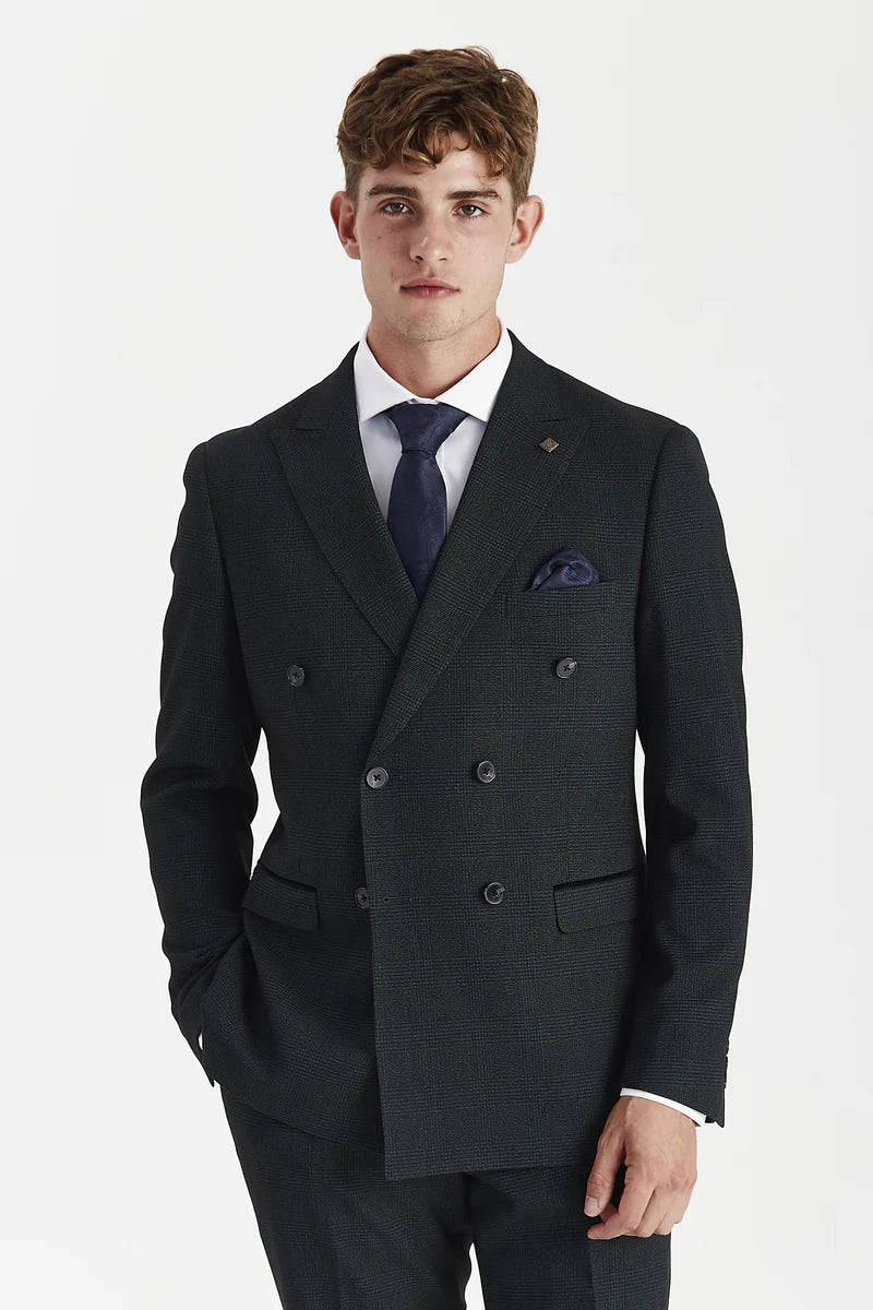 Regent - Groen geruite double-breasted blazer voor heren