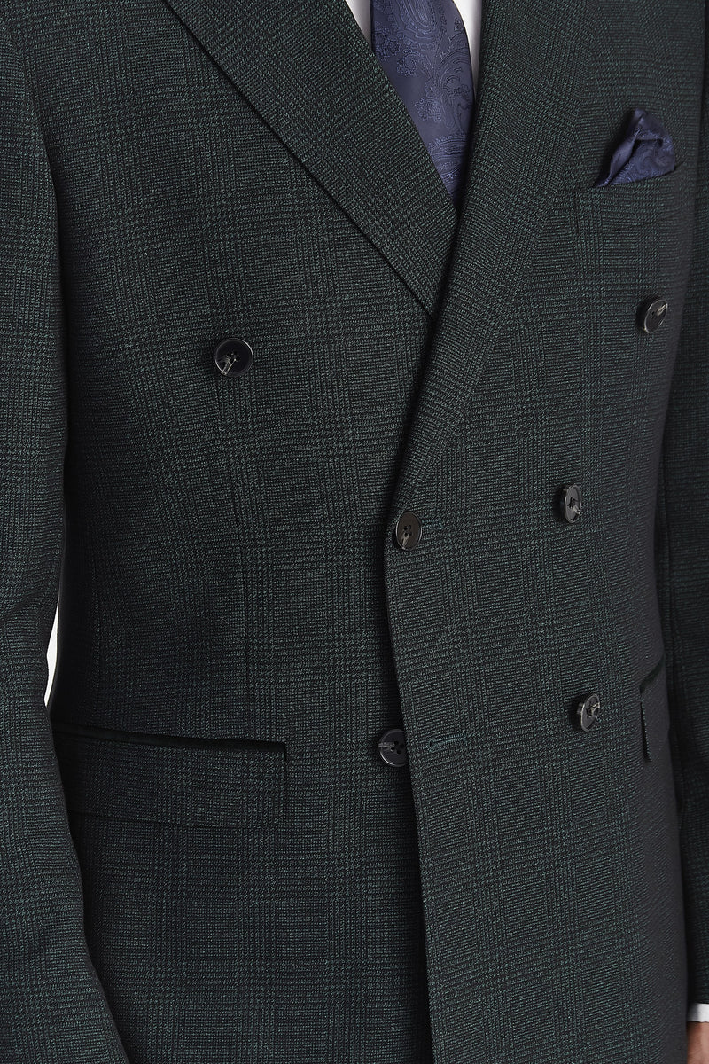 Regent - Groen geruite double-breasted blazer voor heren