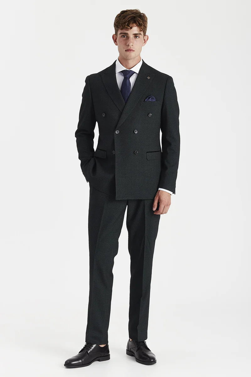 Regent - Groen geruite double-breasted blazer voor heren