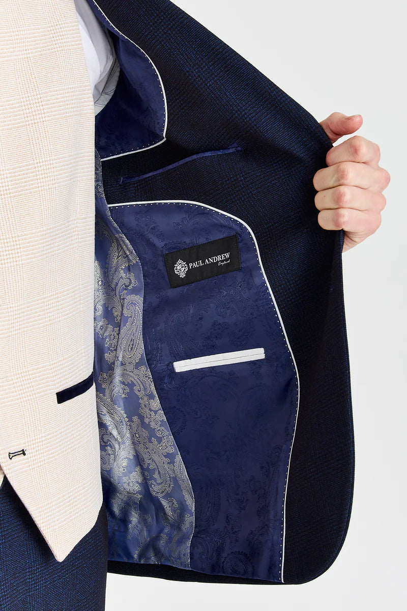 Regent Navy geruit pak met contrasterend Regent crèmekleurig vest.