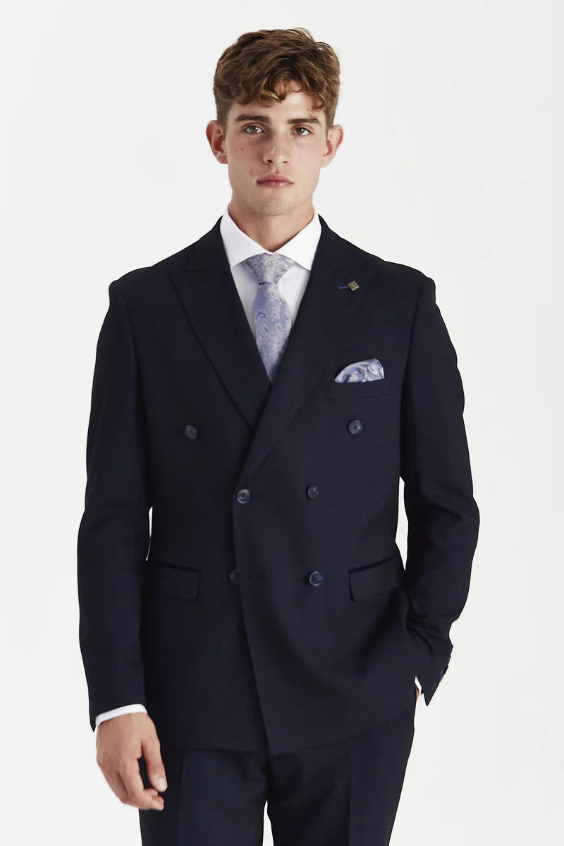 Regent - Marineblauwe geruite double-breasted blazer voor heren