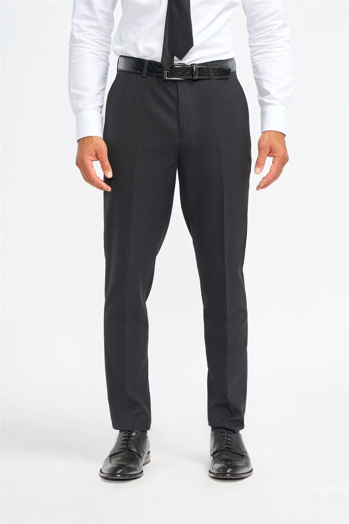 Roberto - Men's Black 3 Piece Shadow Stripes Wool Blend Suit