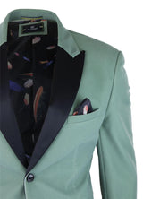 Mens Velvet Blazer Tuxedo Jacket Black Satin Lapel Pastel Blue Pink Green