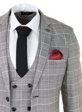 Mens Marc Darcy Grey Prince Of Wales Check Suit Ross Office Wedding Slim Fit Classic