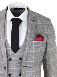 Mens Marc Darcy Grey Prince Of Wales Check Suit Ross Office Wedding Slim Fit Classic