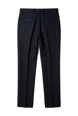 Ryan - Heren Marineblauwe Tweed Geruite Broek
