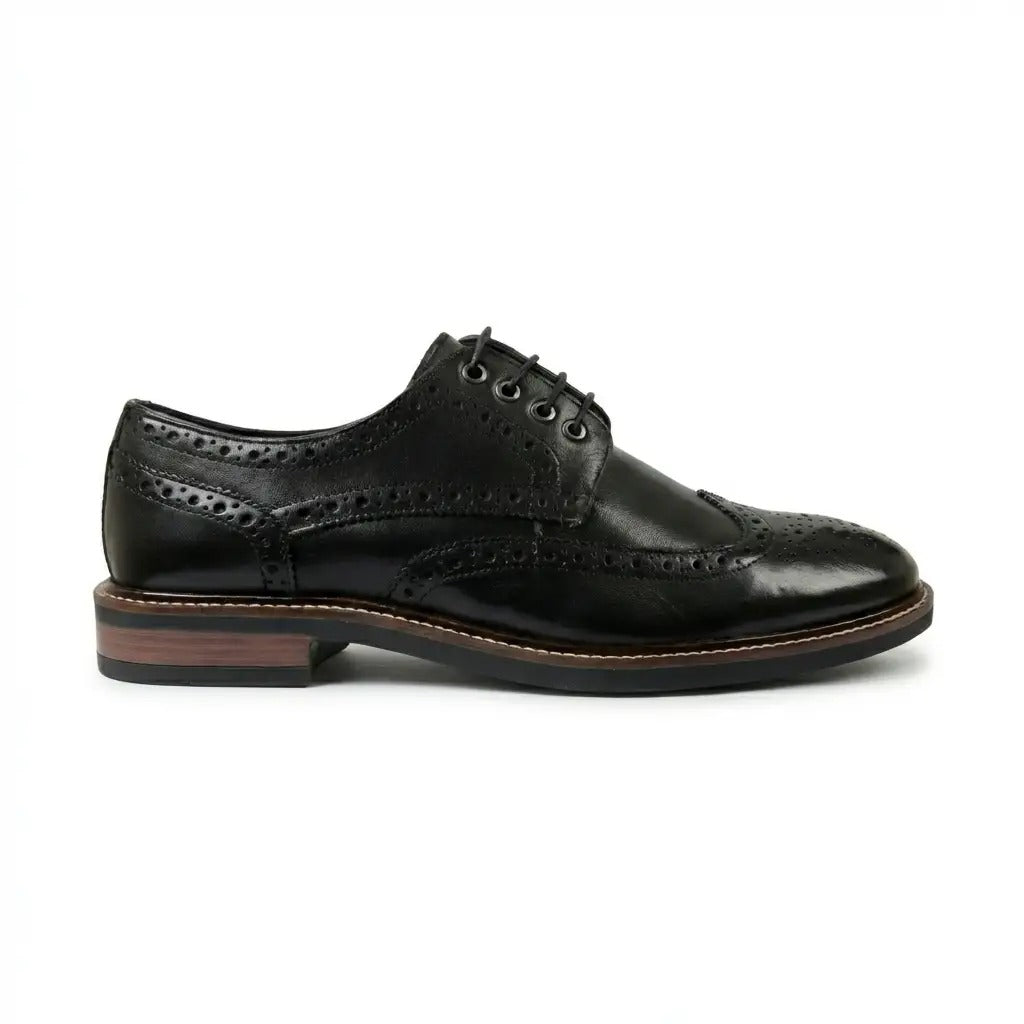 Stokes - Zwarte leren wingtip brogue veterschoenen voor heren