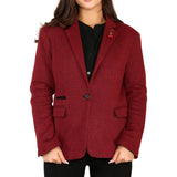 Dames Tweed Herringbone Blazer Jasje Wijnrood Klassiek Jaren 20