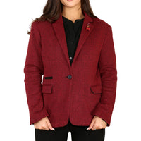 Dames Tweed Herringbone Blazer Jasje Wijnrood Klassiek Jaren 20