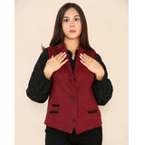 Dames Tweed Herringbone Vest Wijnrood Klassiek Jaren 20