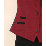 Dames Tweed Herringbone Vest Wijnrood Klassiek Jaren 20