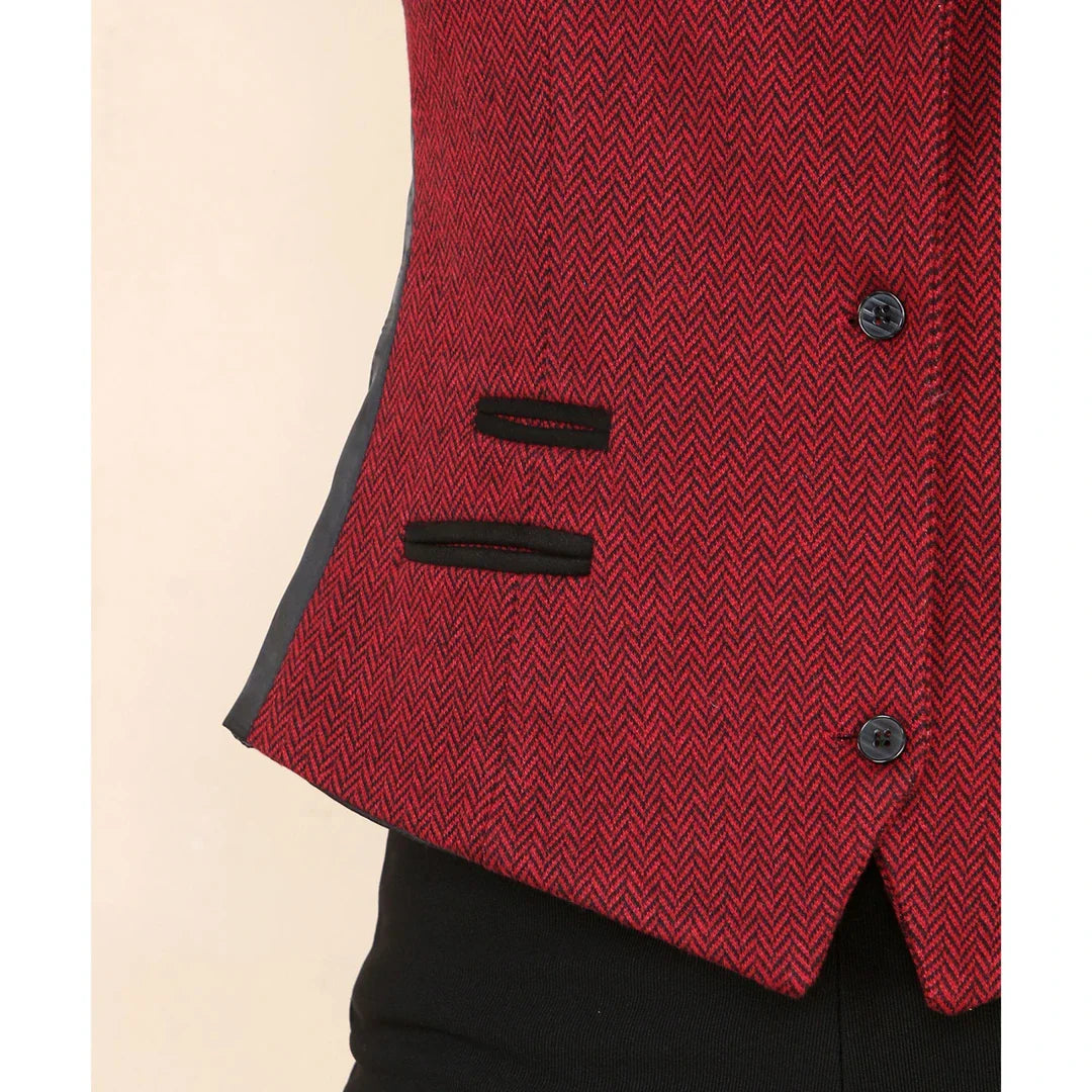Dames Tweed Herringbone Vest Wijnrood Klassiek Jaren 20