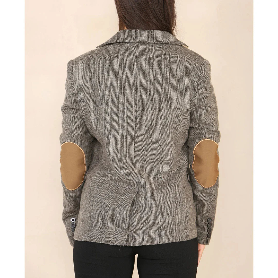 Dames Herringbone Tweed Blazer Oak Brown Classic Jacket