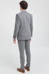 Lichtgrijs driedelig tweed visgraatpak voor heren - STZ11