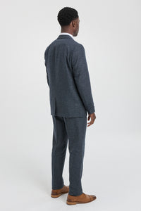 Heren 3-delig marineblauw pak met dubbelrijs vest