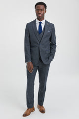 Heren 3-delig marineblauw pak met dubbelrijs vest