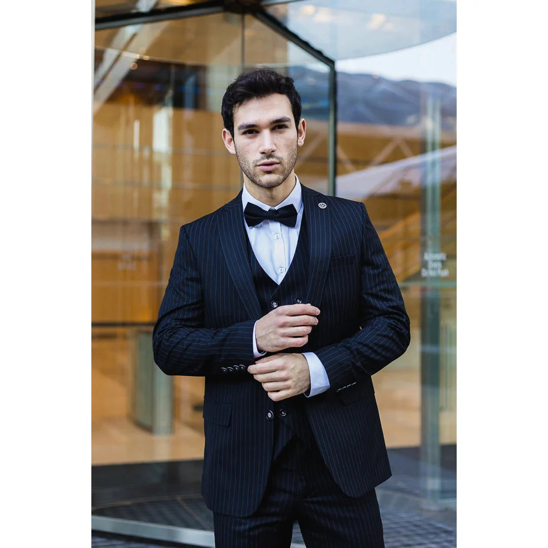 Heren 3-delig krijtstreep marineblauw pak