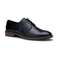 Tanner - Zwarte leren herenschoenen met gladde neus en vetersluiting