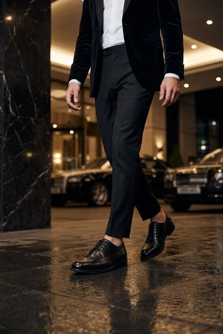 Taylor - Klassieke Derby-schoenen voor heren, zwart leer met vetersluiting