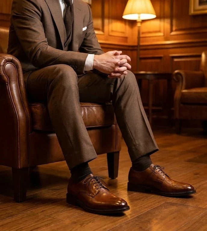 Taylor - Klassieke Derby-schoenen voor heren, bruin leer, met vetersluiting.