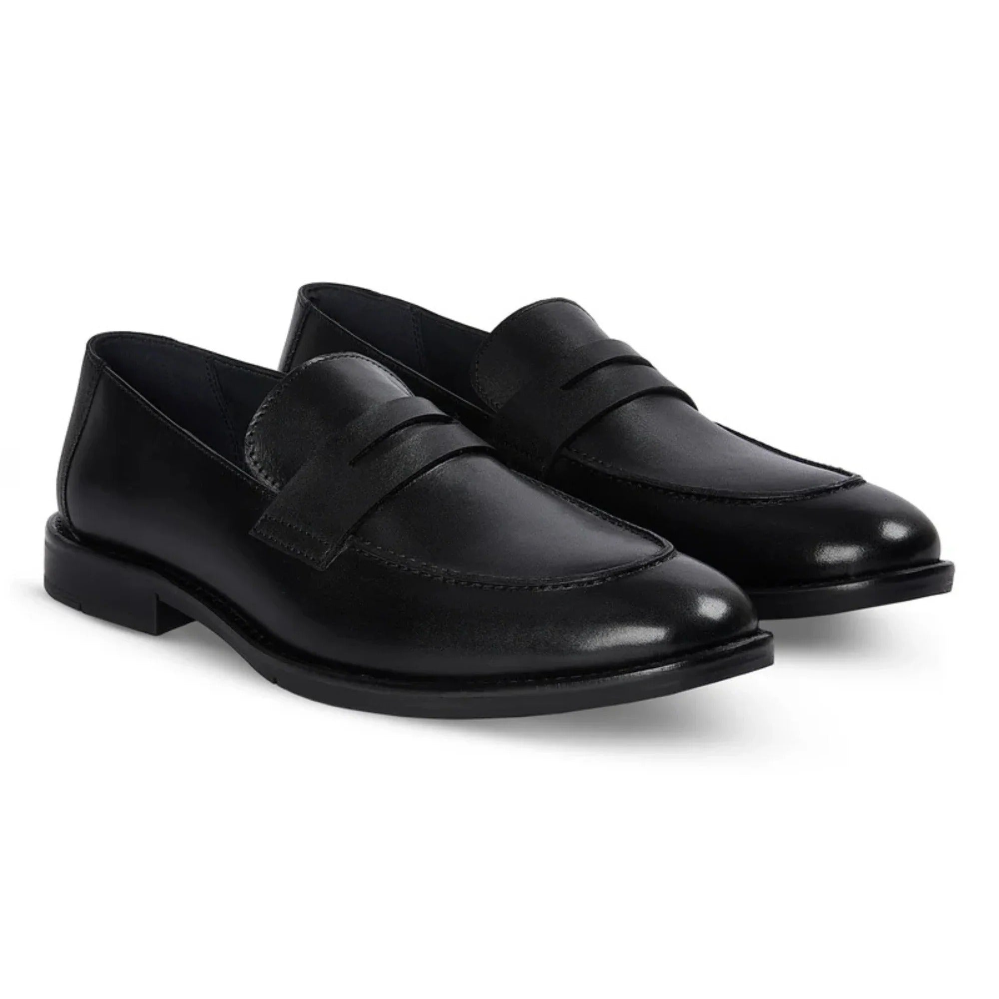 Ted - Klassieke zwarte leren penny loafers met mocassin-neus voor heren
