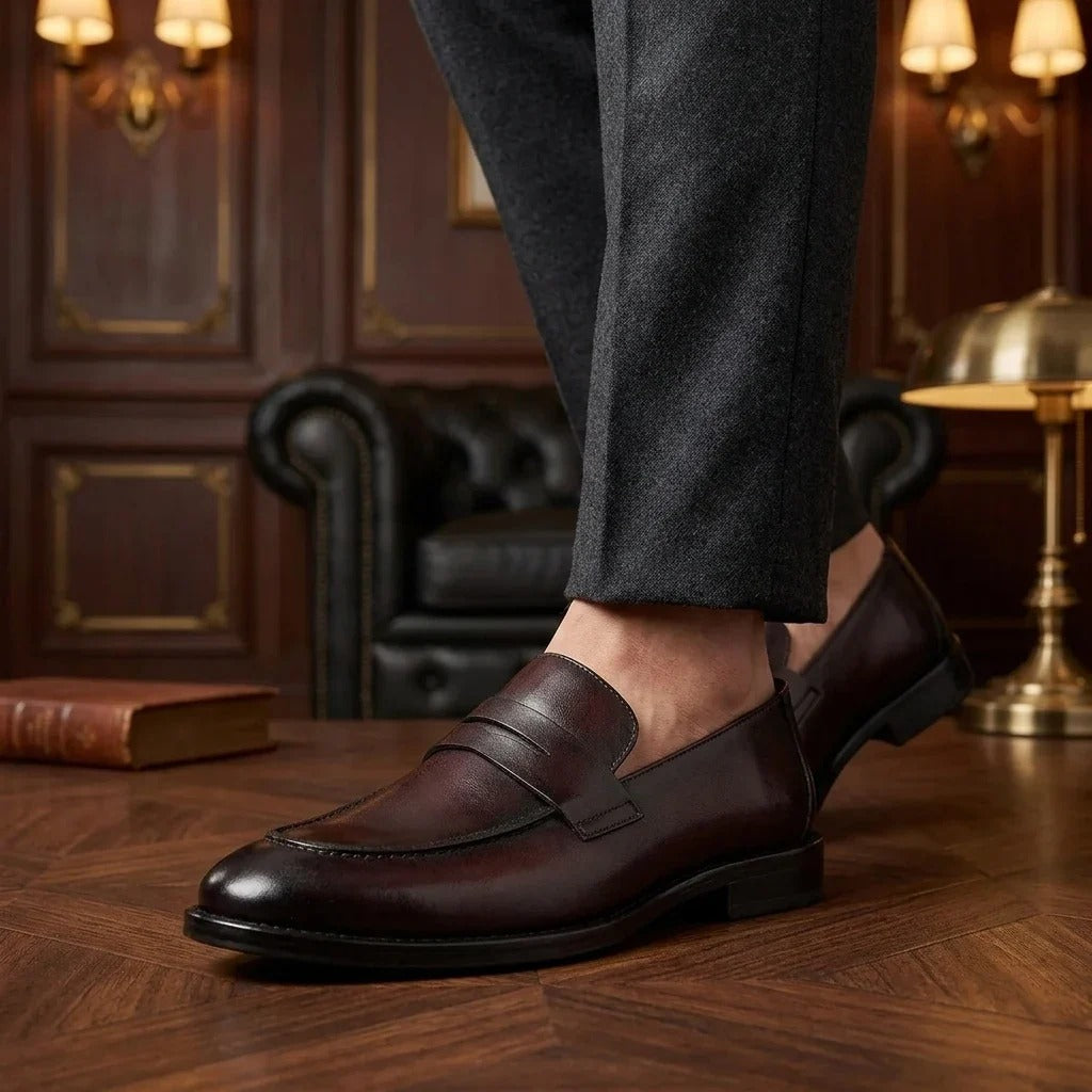 Ted - Heren klassieke bruine mocassin-loafers van leer