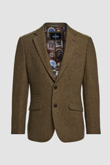 Thomas - Heren Bruine Klassieke Herringbone Tweed Blazer