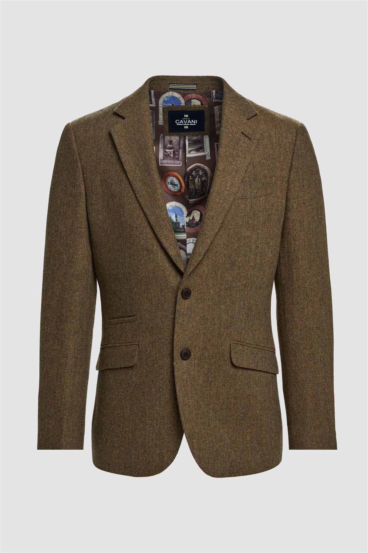 Thomas - Heren Bruine Klassieke Herringbone Tweed Blazer