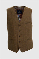 Thomas - Heren Bruin Wolmix Visgraat Tweed Vest