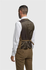 Thomas - Heren Bruin Wolmix Visgraat Tweed Vest