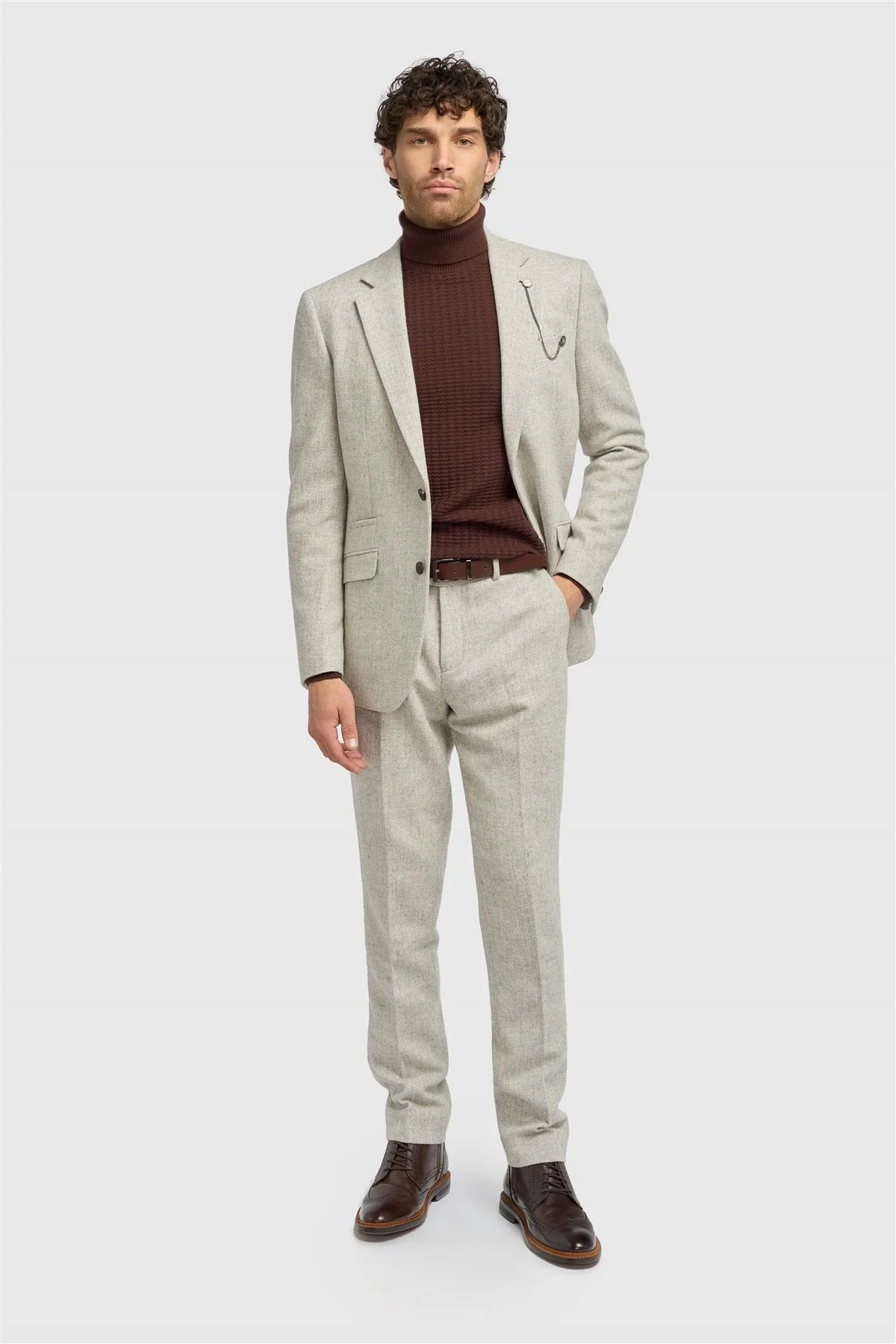 Thomas - Heren Grijs Klassiek Herringbone Tweed Blazer