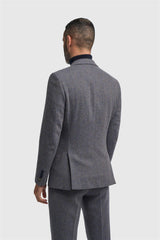 Thomas - Heren Marineblauwe Klassieke Herringbone Tweed Blazer