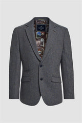 Thomas - Heren Marineblauwe Klassieke Herringbone Tweed Blazer