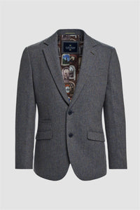 Thomas - Heren Marineblauwe Klassieke Herringbone Tweed Blazer