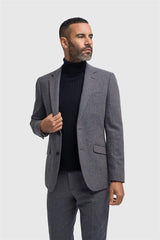 Thomas - Heren Marineblauwe Klassieke Herringbone Tweed Blazer
