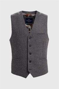 Thomas - Heren Marineblauw Wolmix Visgraat Tweed Vest