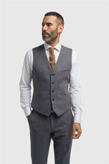 Thomas - Heren Marineblauw Wolmix Visgraat Tweed Vest